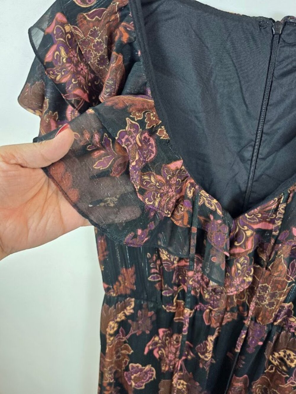 Boho Floral Ruffle Midi Dress M - Picture 9 of 16
